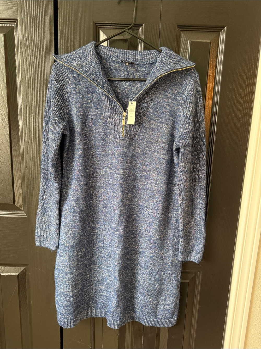 Talbots Heathered Blue Long-Sleeve Zip-Knit Dress
